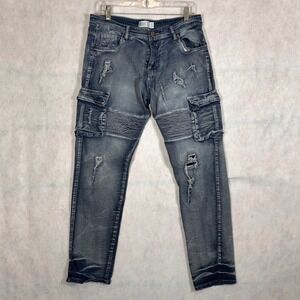 Refinery Republic Jeans Mens 34x32 Cargo Blue Good Distressed Moto Streetwear